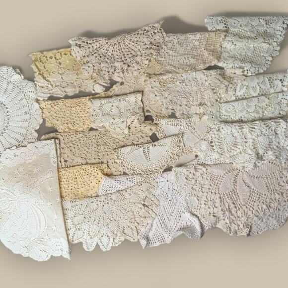 Vtg LOT 36 pcs HANDMADE CROCHET DOILIES Doily Tablecloth Runner Cream Craft DIY - Picture 1 of 5